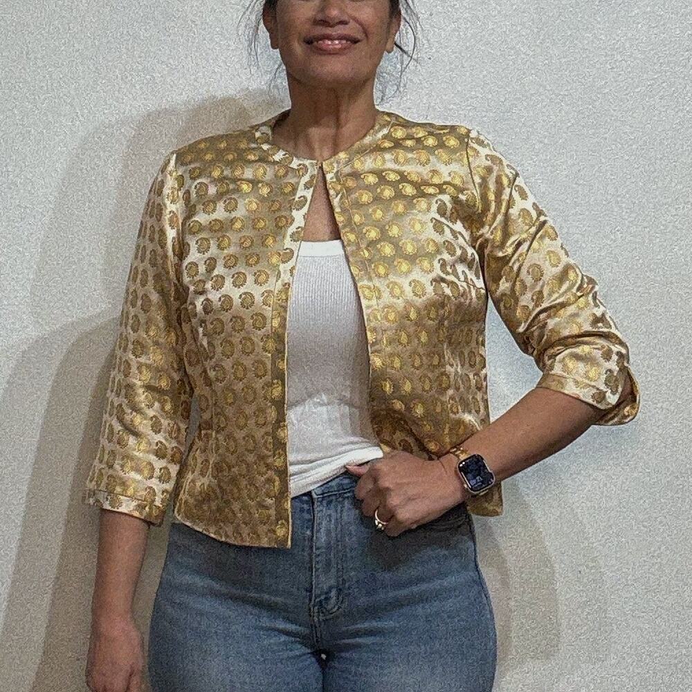 Dynasty Gold Silk Cheongsam Vintage Jacket Sz 12